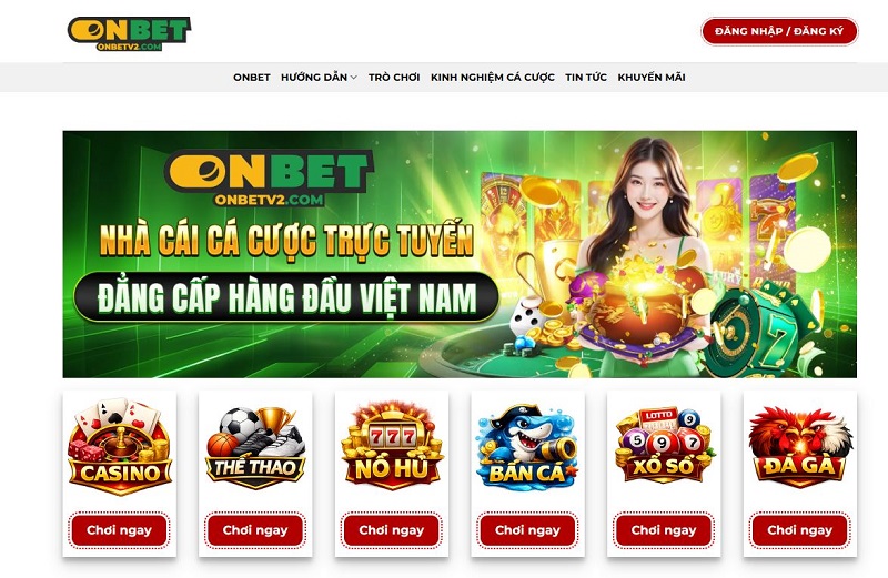 Giao diện trang chủ Onbet trong lần đầu truy cập – bố cục chuyên nghiệp, phân chia sản phẩm rõ ràng và tốc độ tải trang ổn định
